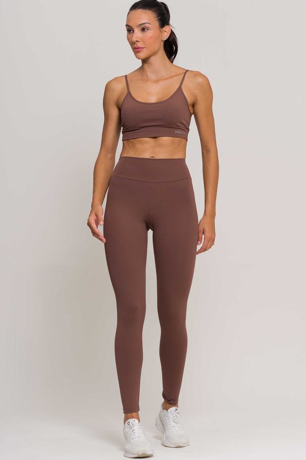 Conjunto Top Alcinha e Legging Poliamida Marrom
