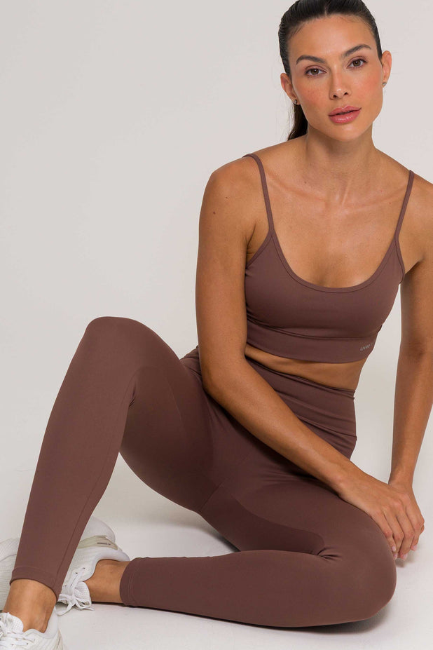 Conjunto Top Alcinha e Legging Poliamida Marrom