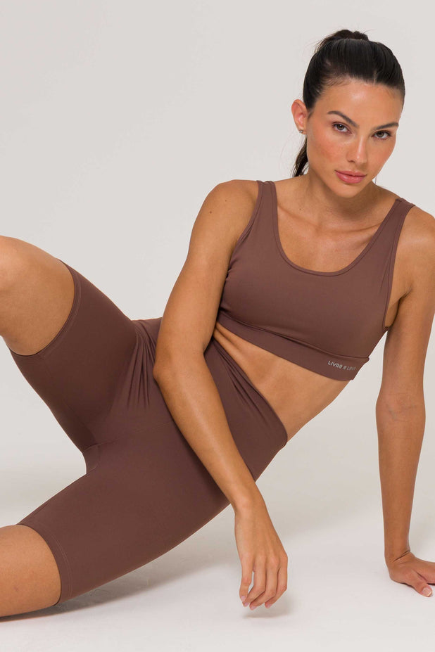 Conjunto Top Regata e Bermuda Poliamida Marrom