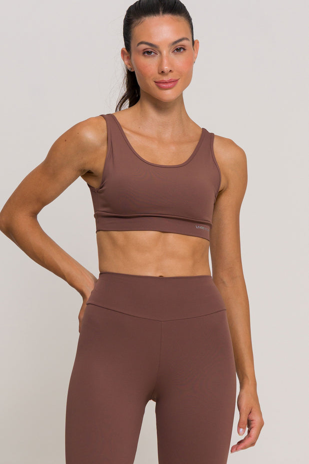 Conjunto Top Regata e Corsário Poliamida Marrom
