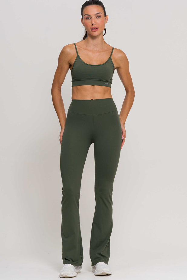 Calça Flare de Poliamida Verde