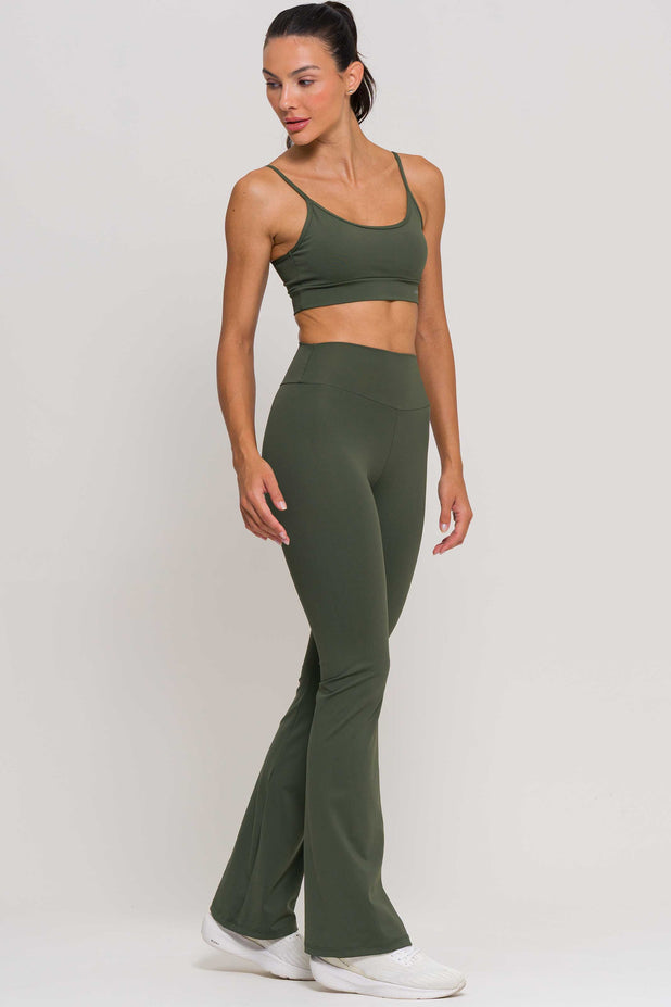 Calça Flare de Poliamida Verde