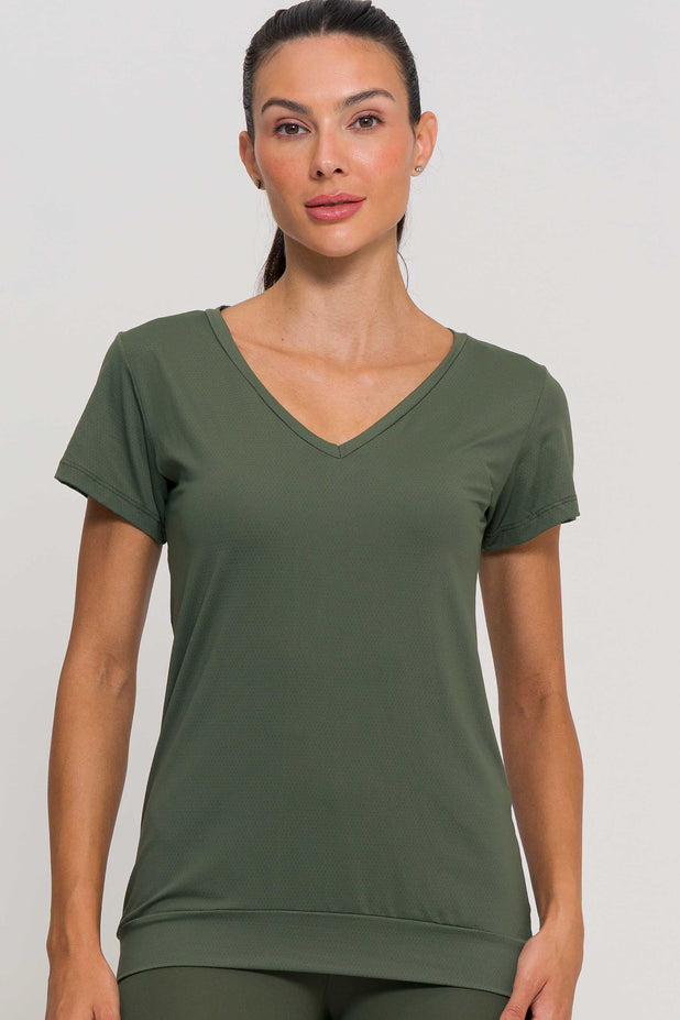 Blusa de Poliamida Gola V Verde