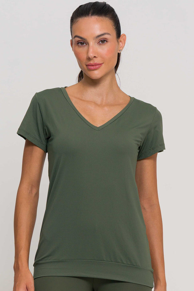 Blusa de Poliamida Gola V Verde