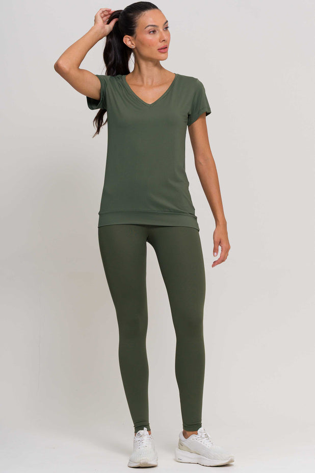 Blusa de Poliamida Gola V Verde