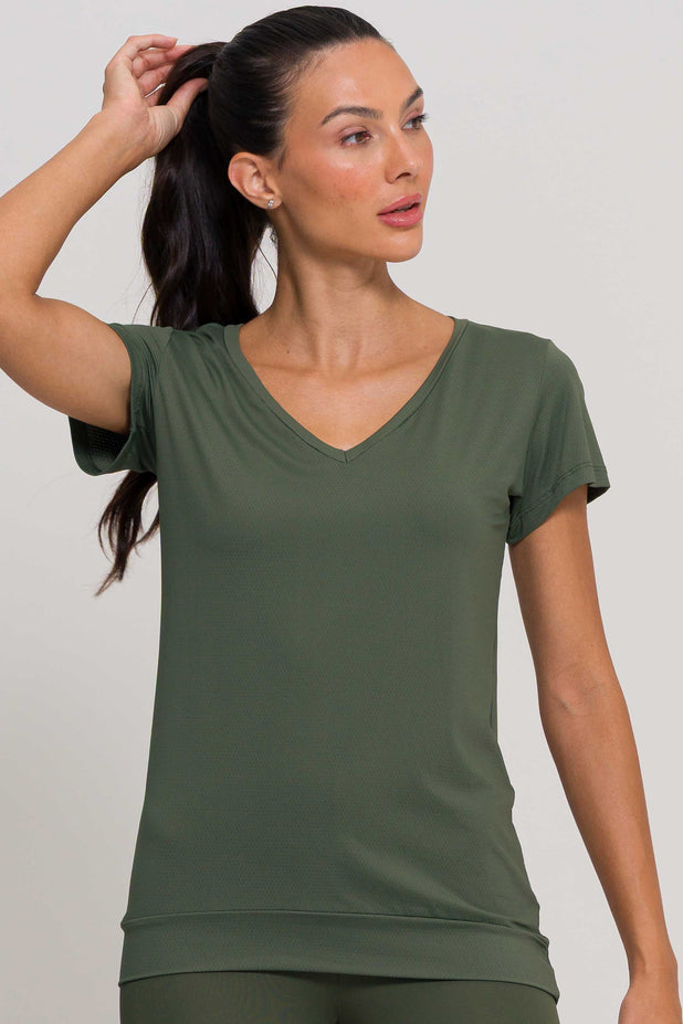 Blusa de Poliamida Gola V Verde