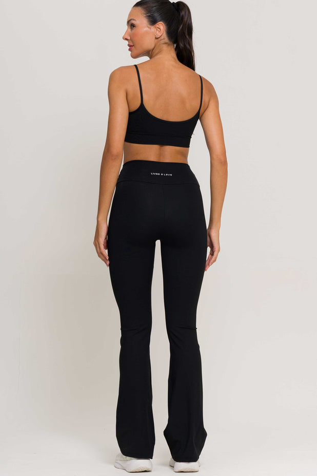 Conjunto Top Alcinha e Flare Poliamida Preto