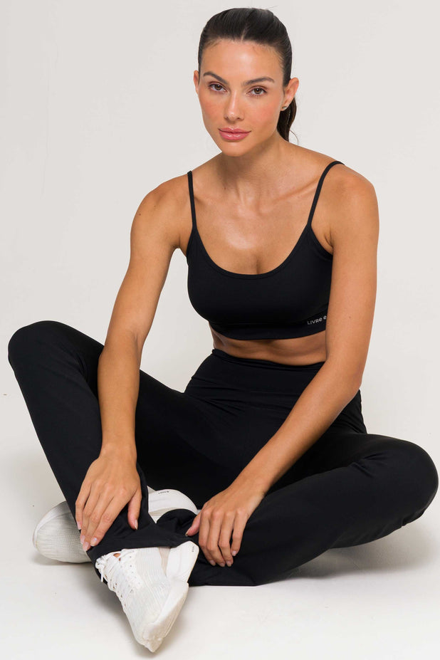 Conjunto Top Alcinha e Flare Poliamida Preto