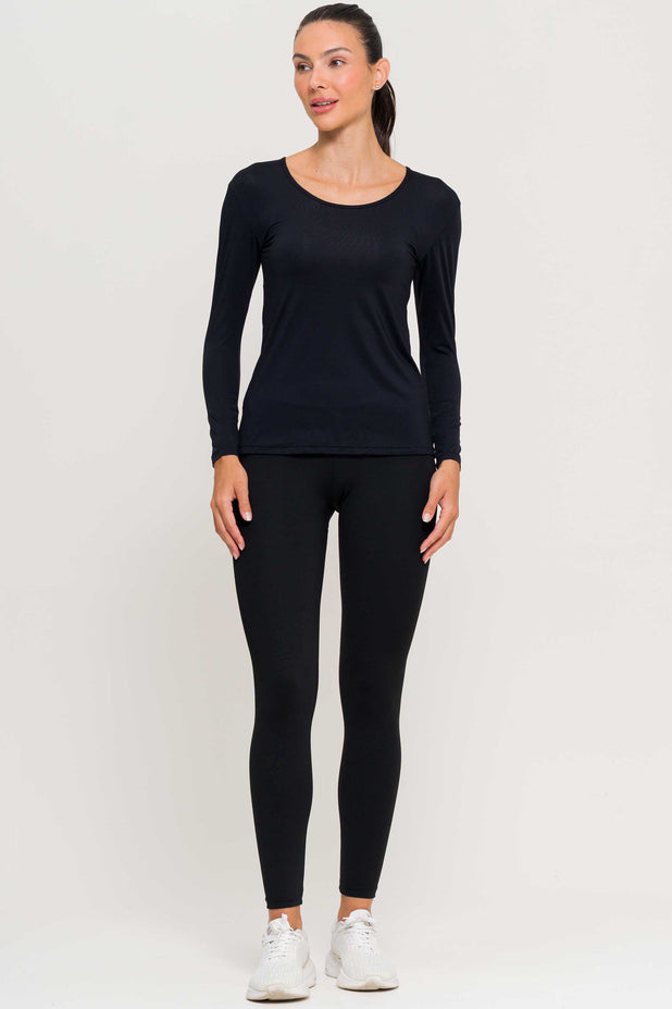 Blusa Manga Longa de Poliamida Preta
