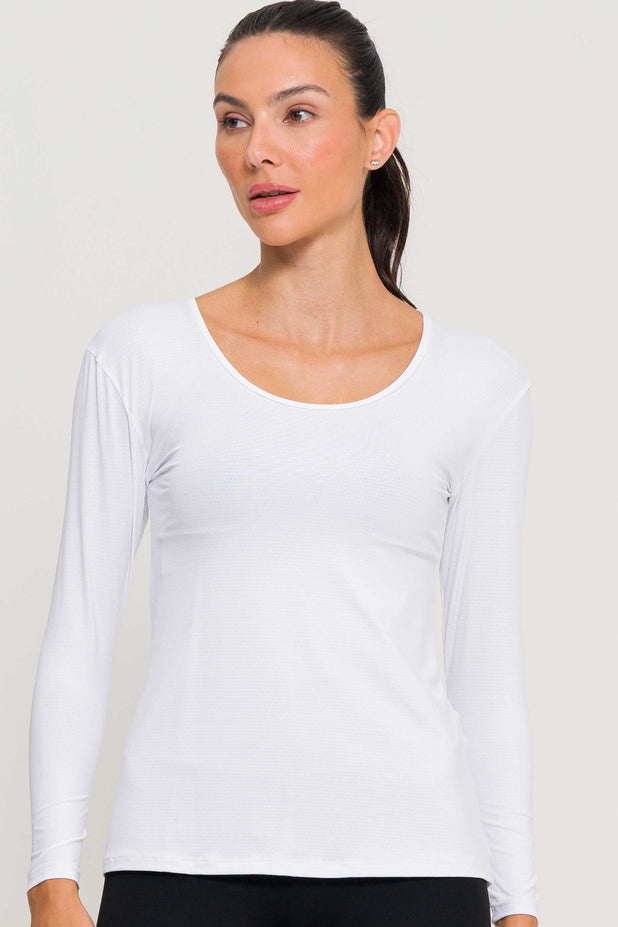 Blusa Manga Longa Arredondada Branca
