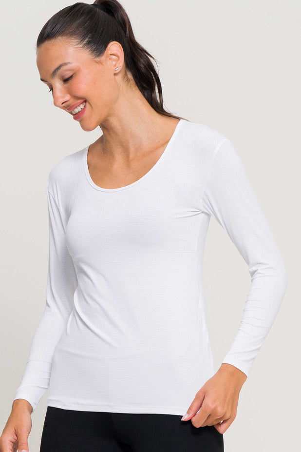 Blusa Manga Longa Arredondada Branca
