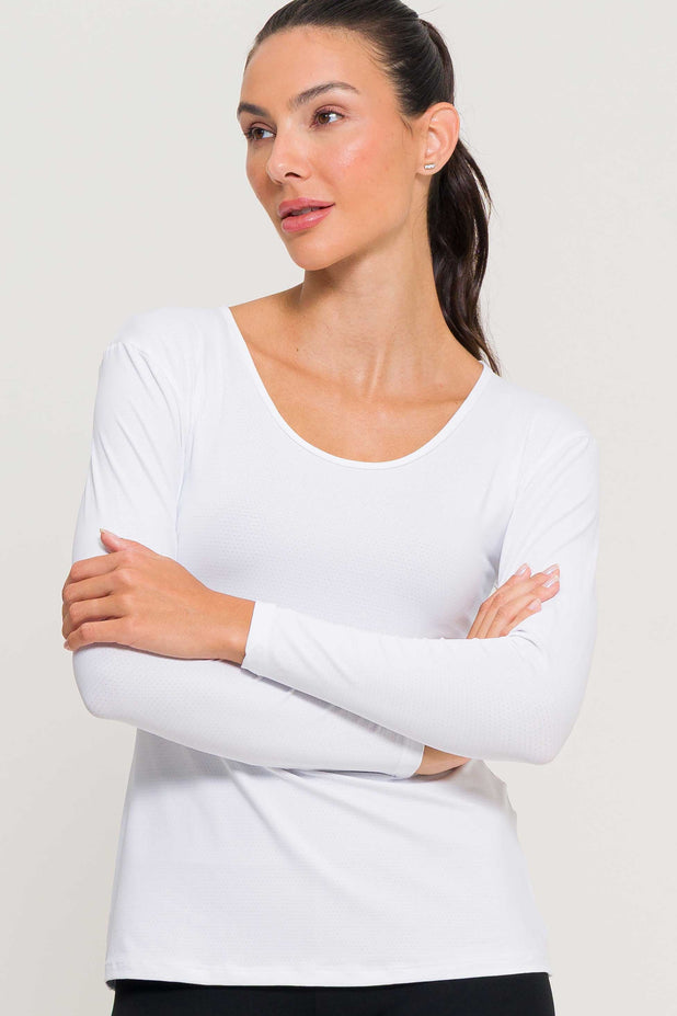 Blusa Manga Longa Arredondada Branca