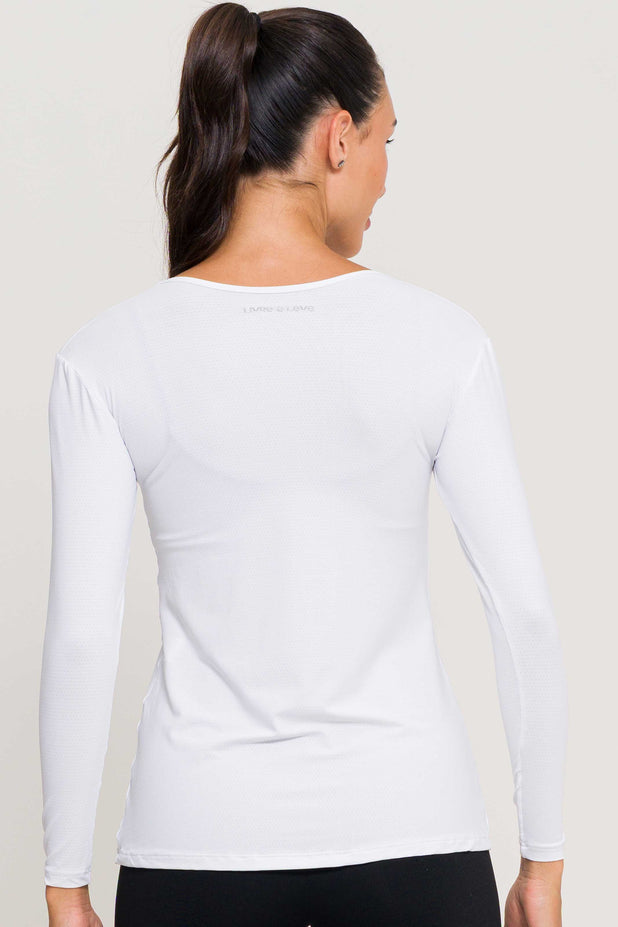 Blusa Manga Longa Arredondada Branca