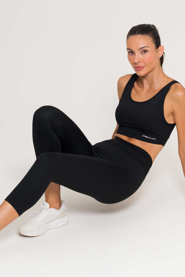 Conjunto Top Regata e Corsário Poliamida Preto