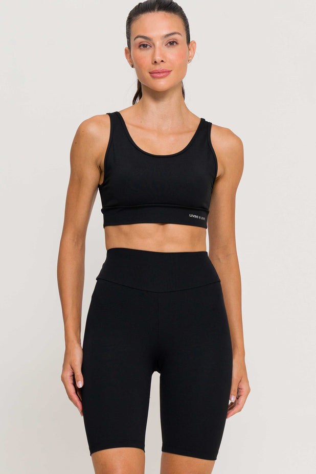 Conjunto Top Regata e Bermuda Poliamida Preto