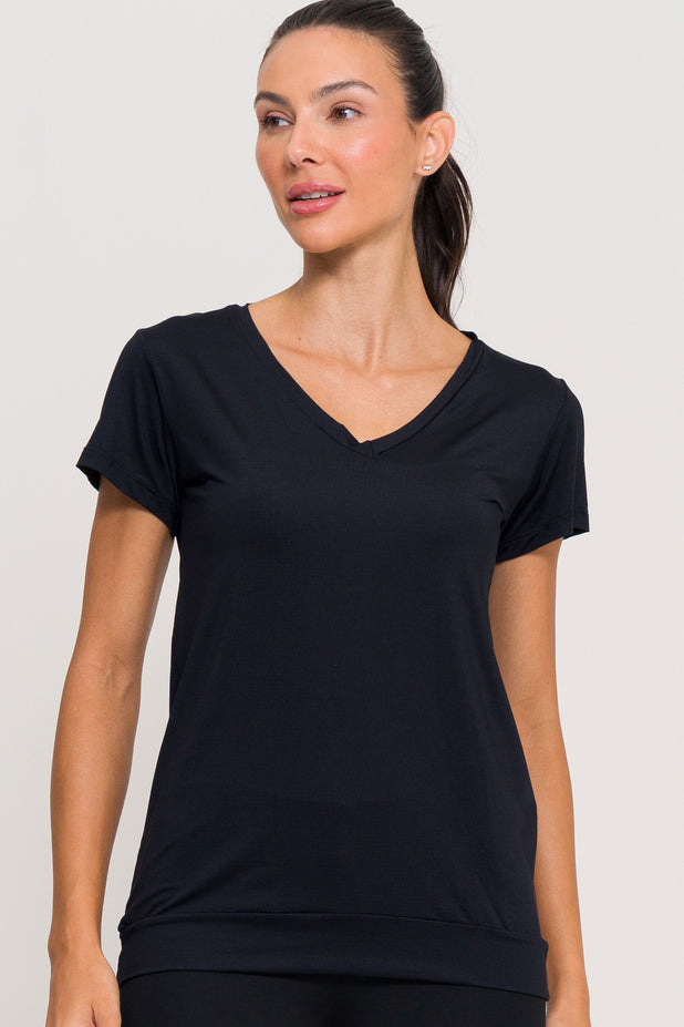 Blusa de Poliamida Gola V Preta