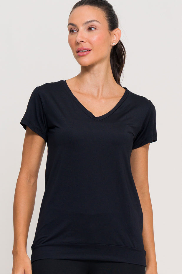 Blusa de Poliamida Gola V Preta