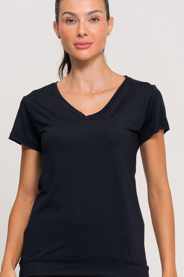 Blusa de Poliamida Gola V Preta