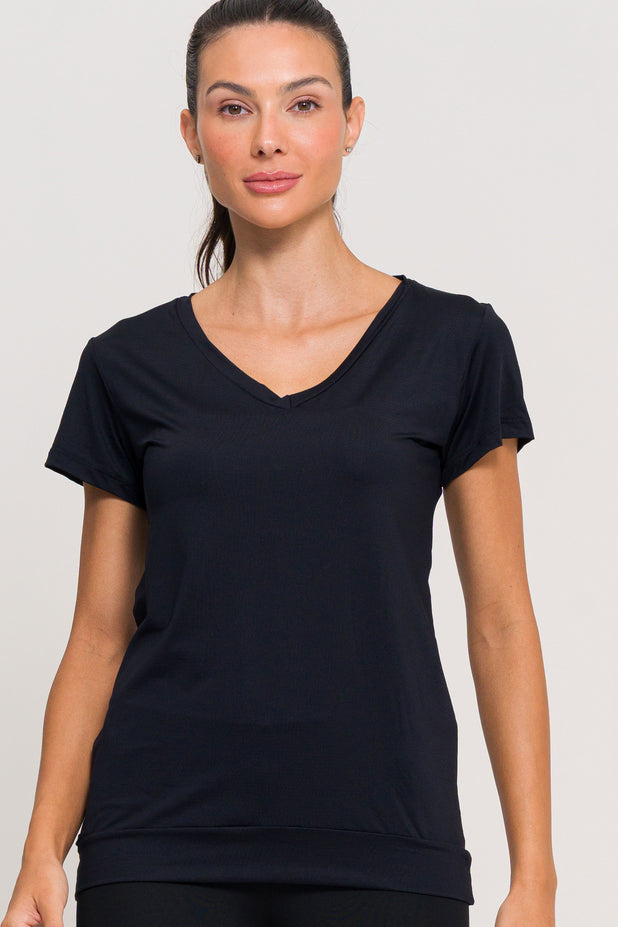 Blusa de Poliamida Gola V Preta