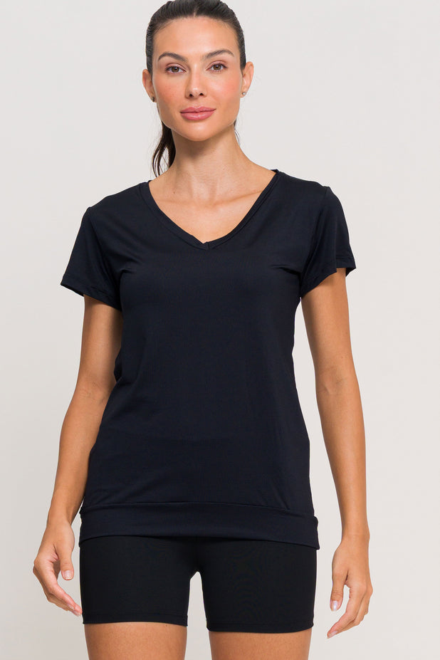 Blusa de Poliamida Gola V Preta