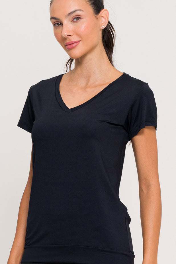 Blusa de Poliamida Gola V Preta