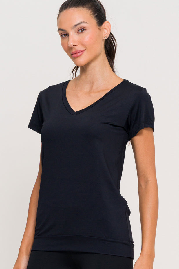 Blusa de Poliamida Gola V Preta