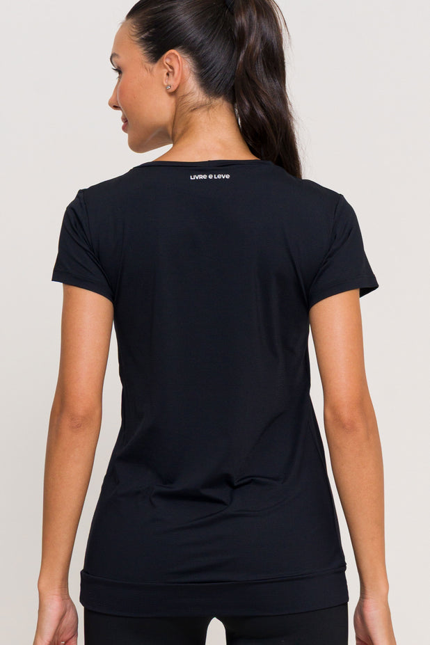 Blusa de Poliamida Gola V Preta