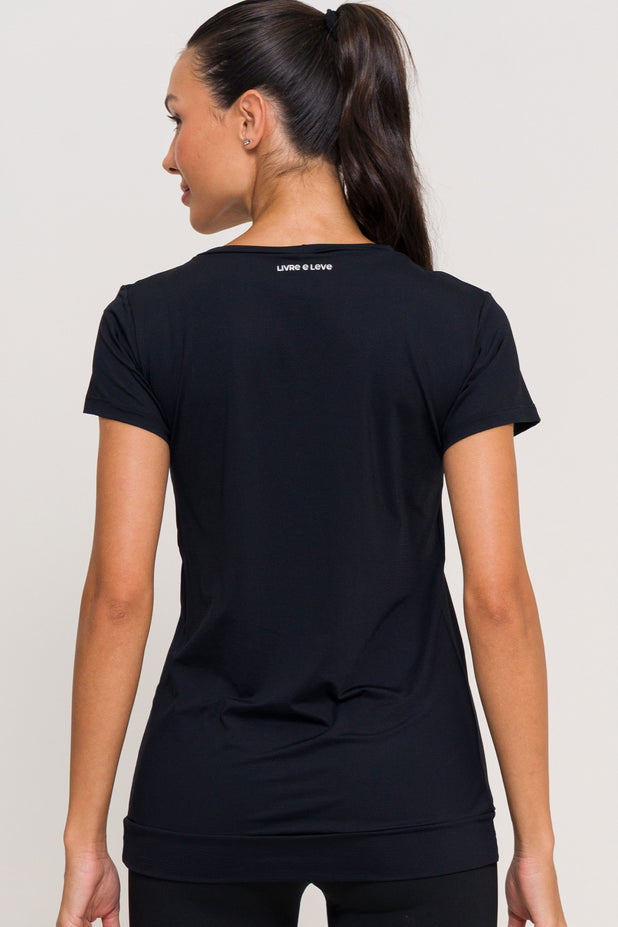 Blusa de Poliamida Gola V Preta