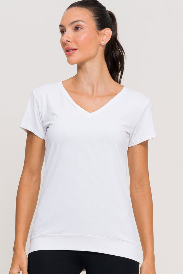 Blusa de Poliamida Gola V Branca