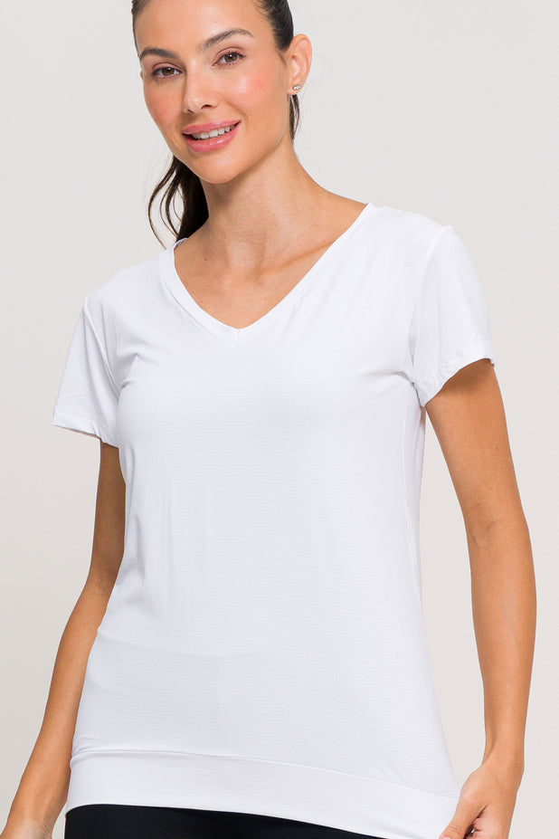 Blusa de Poliamida Gola V Branca