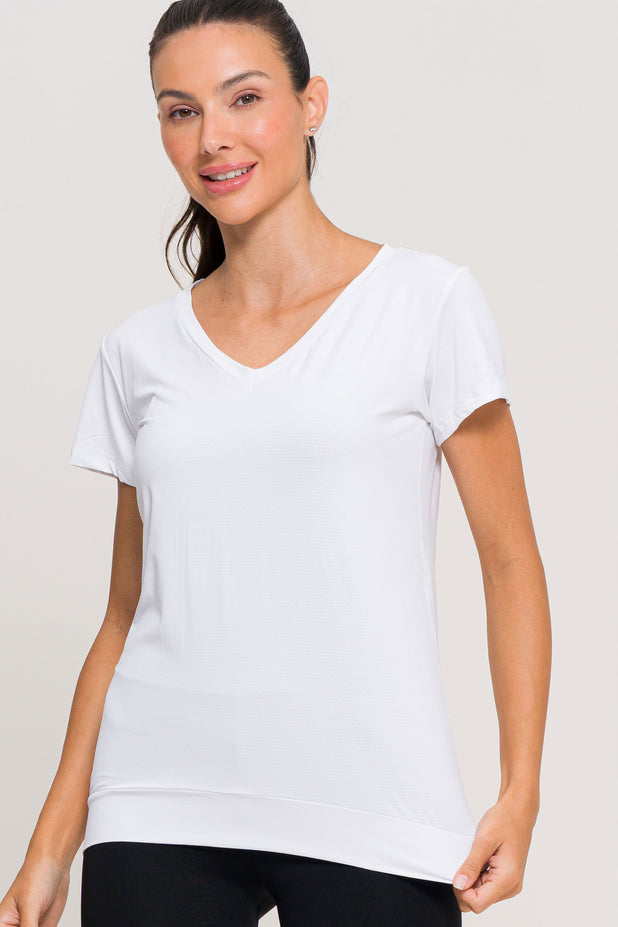Blusa de Poliamida Gola V Branca