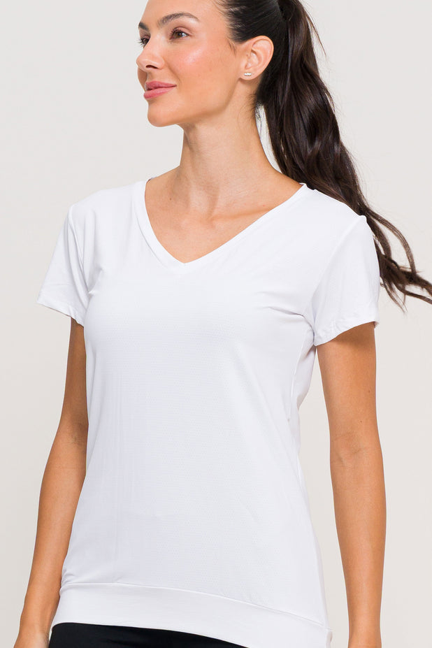 Blusa de Poliamida Gola V Branca