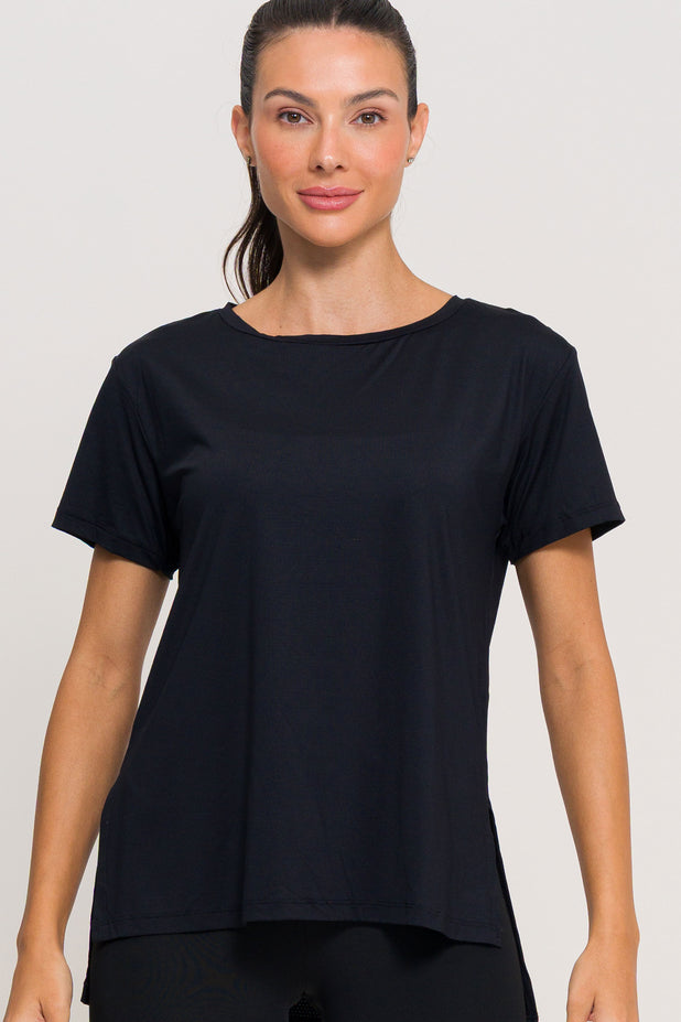 Blusa com Fenda na Lateral Preta