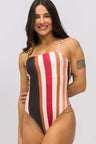 Body Decote Quadrado Listrado Marrom