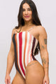 Body Decote Quadrado Listrado Marrom