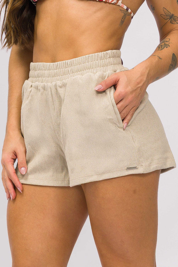 Short Bainha Dobrada Texturizado Bege