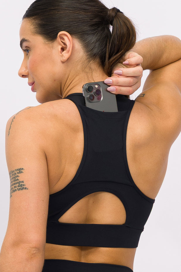 Top de Sustentação com Bolsinho Preto