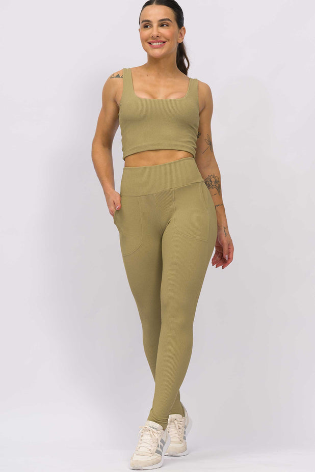 Legging com Bolsos na Frente Textura Bege