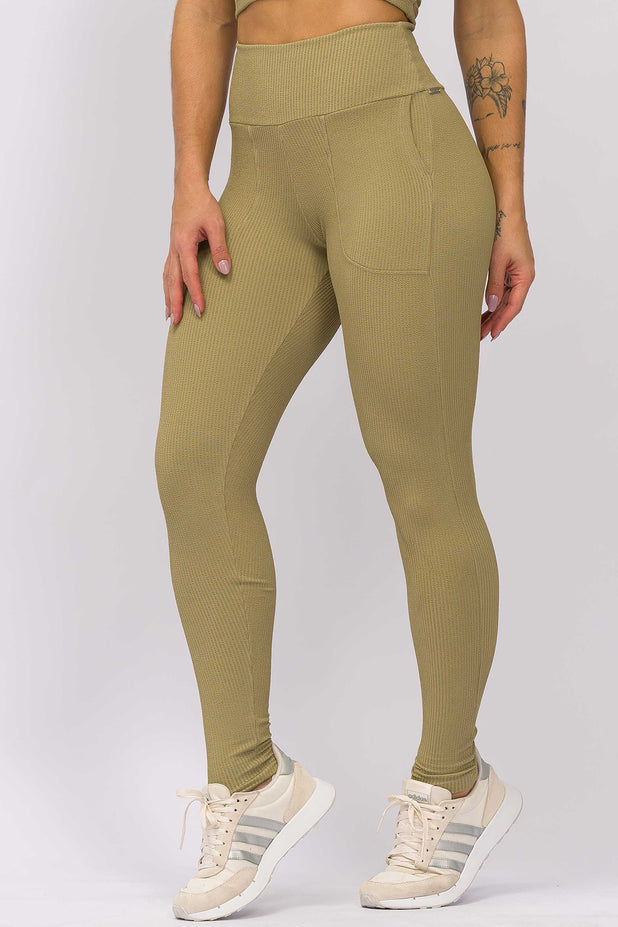 Legging com Bolsos na Frente Textura Bege