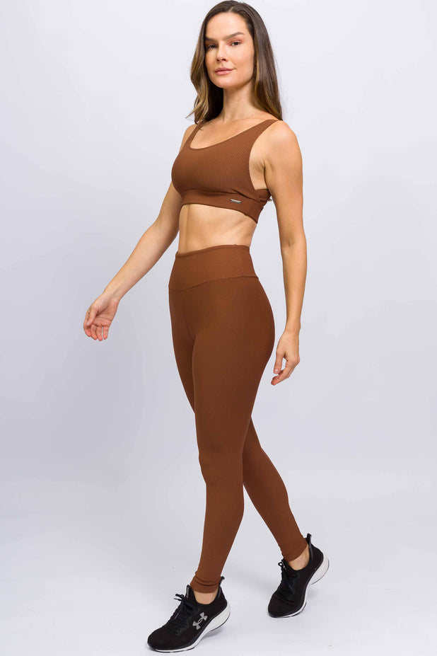 Conjunto Top e Legging Canelado Marrom