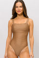 Body Decote Quadrado Listrado Brown