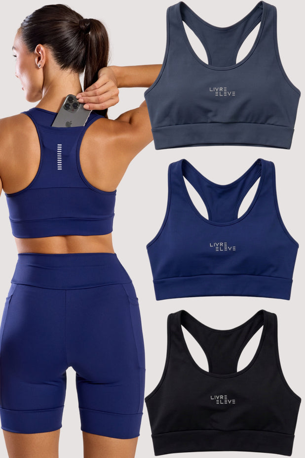 Kit 3 Top Corrida com Bolso nas Costas
