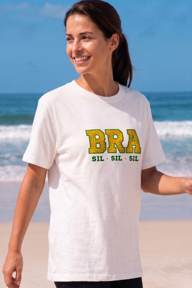 T-Shirt Algodão Bra Sil Sil Sil Off White