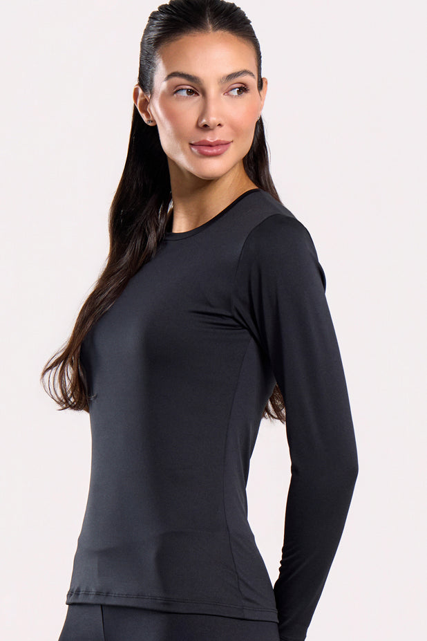 Blusa Manga Longa Térmica Flanelada Preta