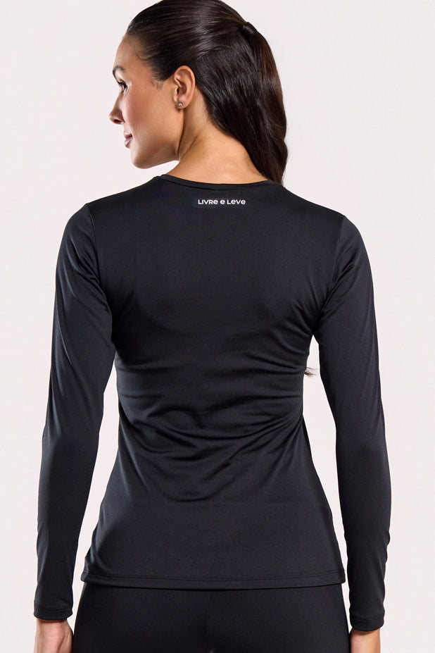 Blusa Manga Longa Térmica Flanelada Preta