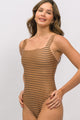 Body Decote Quadrado Listrado Brown