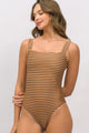 Body Decote Quadrado Listrado Brown