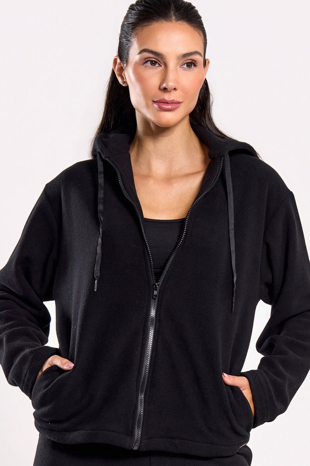 Casaco Térmico de Fleece com Zíper Preto