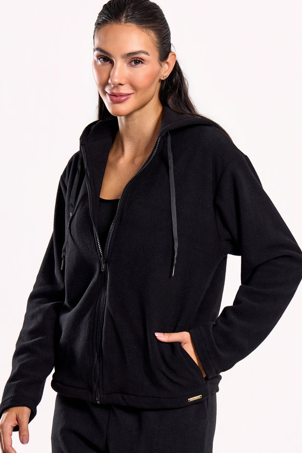 Casaco Térmico de Fleece com Zíper Preto