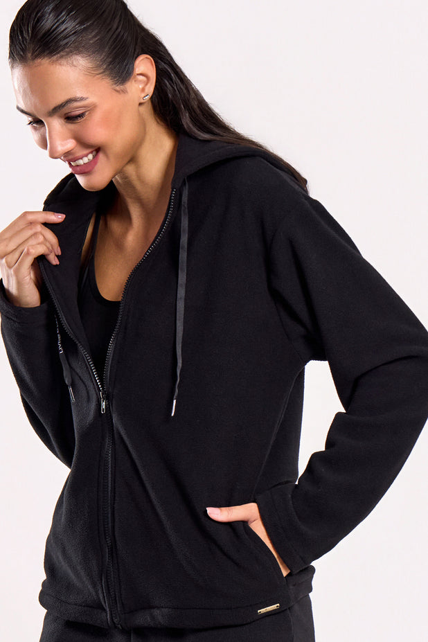 Casaco Térmico de Fleece com Zíper Preto